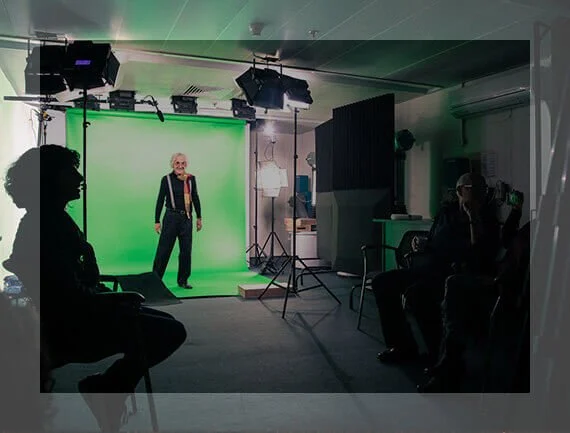 Interview set-up in a lit studio